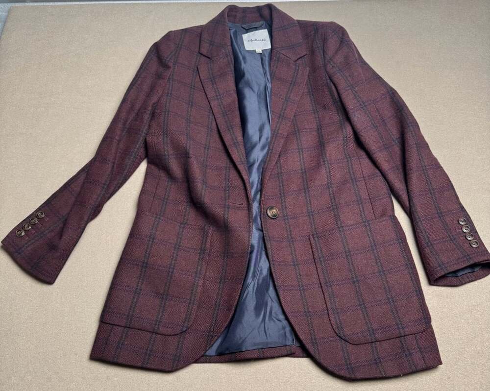 Madewell Larsen Blazer in Windowpane Size XS Maroon Plaid